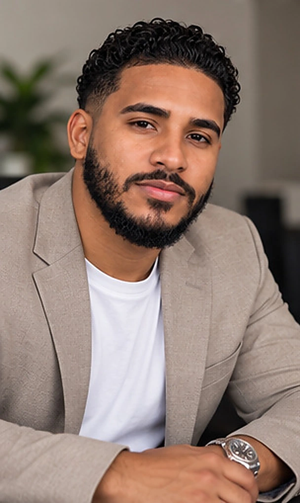 Roberto Valcárcel wearing a beige blazer